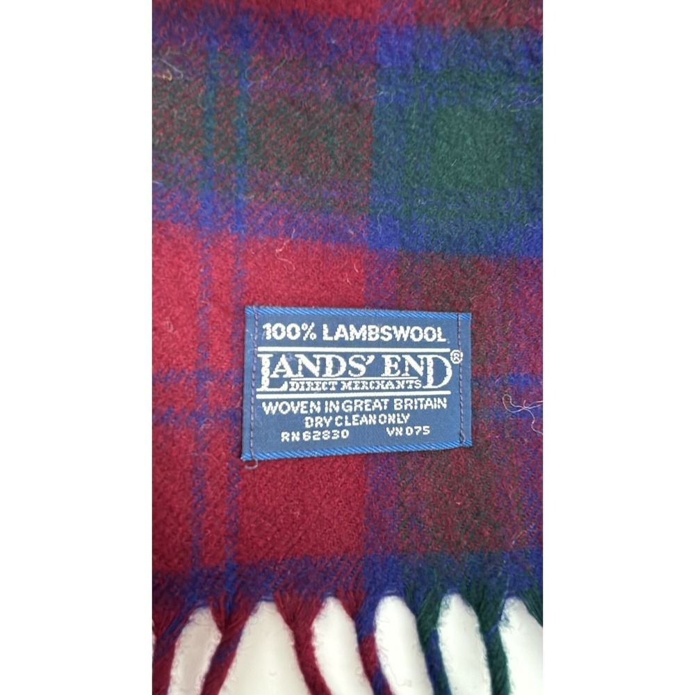 Lands' End 61x11.5" Scarf Tartan Plaid 100% Pure Virgin LambsWool w/Fringe USA - Picture 3 of 3